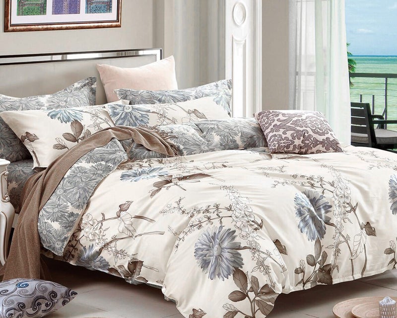 Swanson Beddings Daisy Silhouette Reversible Floral Print 3-Piece 100% Cotton Bedding Set: Duvet Cover and Two Pillow Shams (Queen) (Comforter is NOT Included) - Image 2
